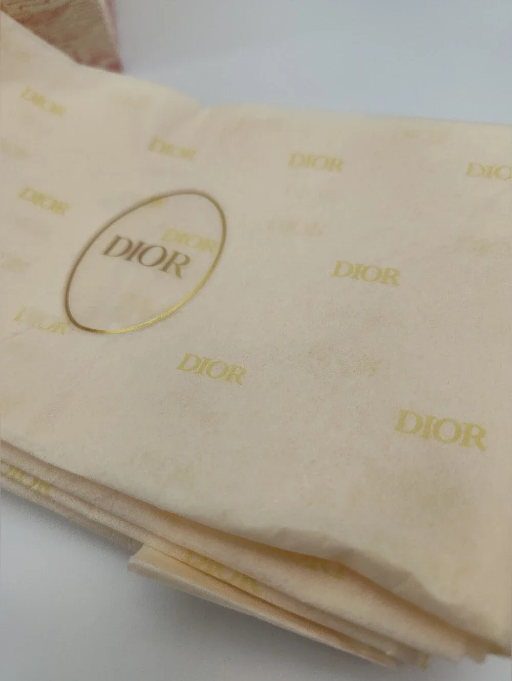 DIOR Toile Jungle Gift Box Tissue Paper Ribbon Set Pink Cream Gold Packaging EUC